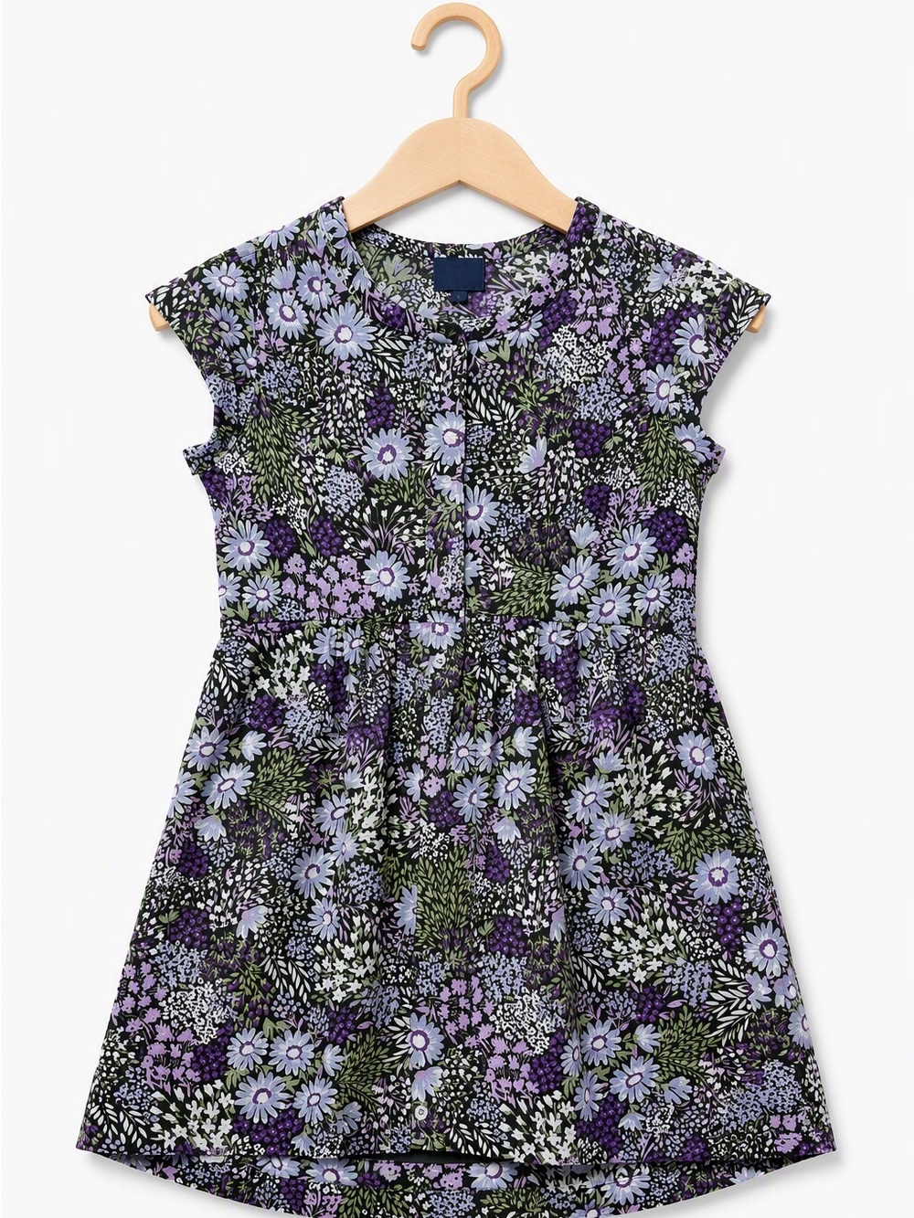 GapKids Dark Lavender Purple Botanical Floral Button Empire Waist Dress S 6-7